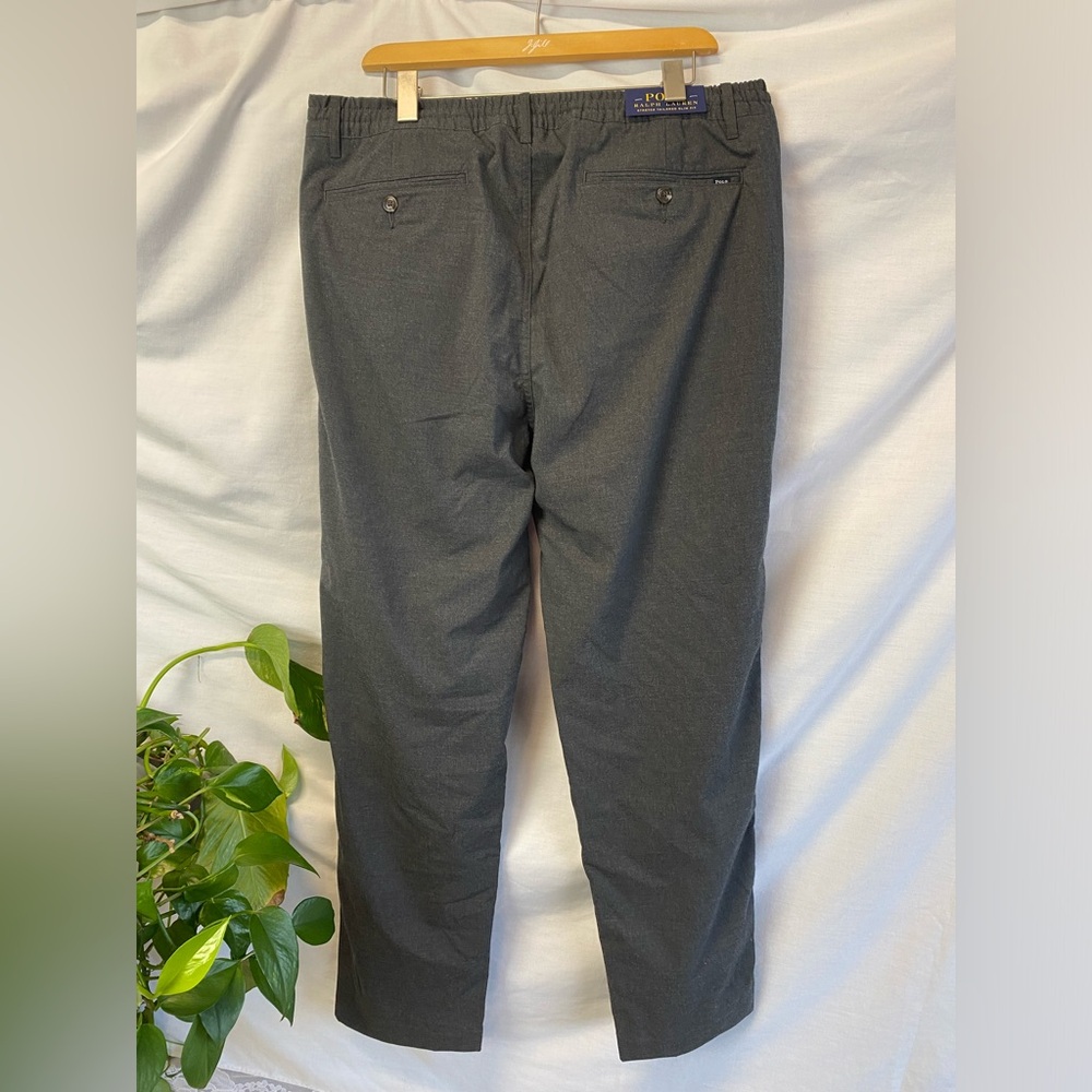 Polo Ralph Lauren Stretch Tailored Slim Fit Grey Elastic Waist Pants Men's XL - Picture 2 of 9
